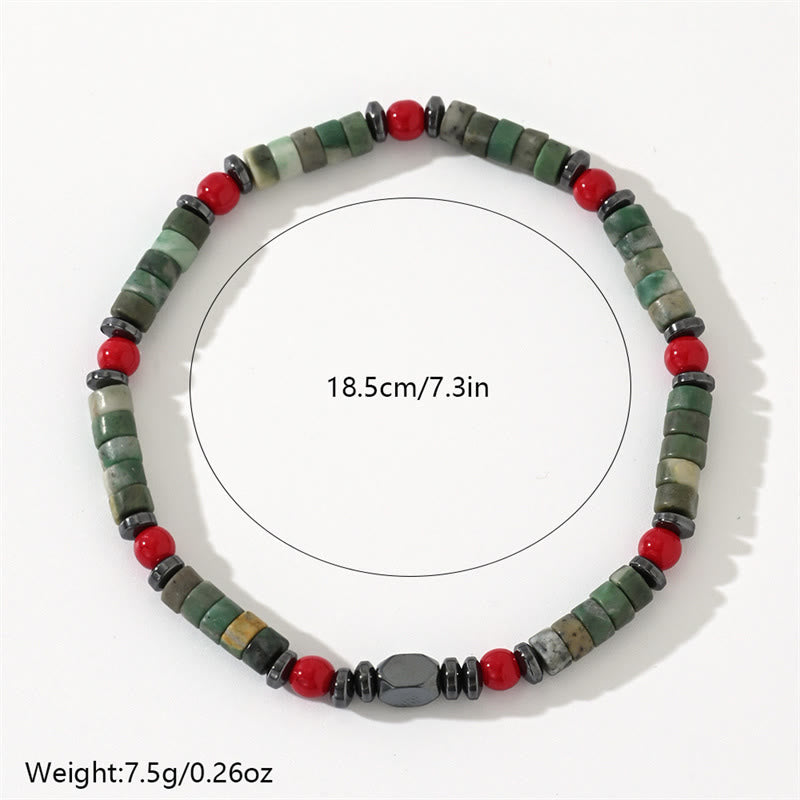 Foviel Natural Green Stone Hematite Red Coral Powerful Bracelet