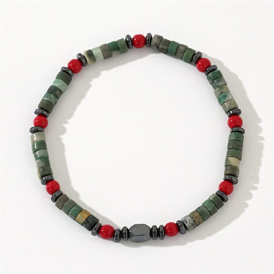 Foviel Natural Green Stone Hematite Red Coral Powerful Bracelet