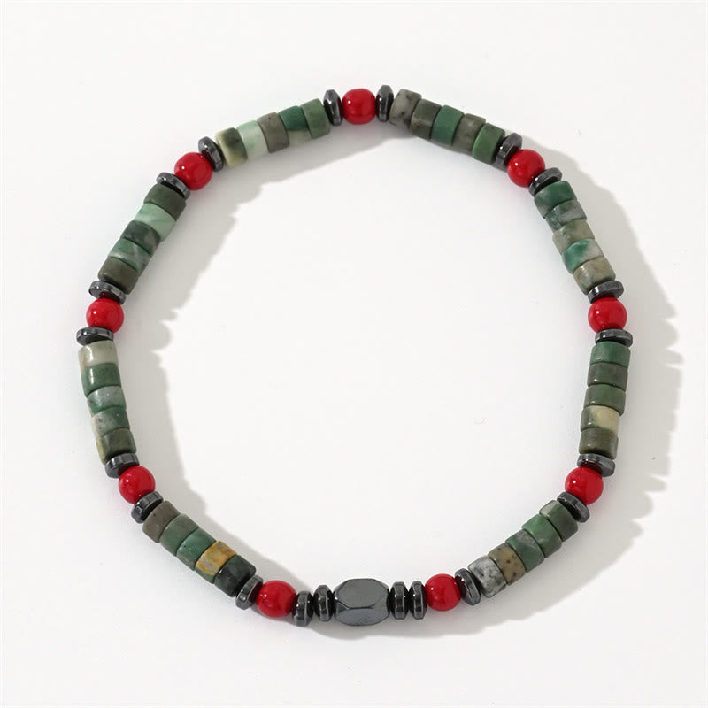 Foviel Natural Green Stone Hematite Red Coral Powerful Bracelet