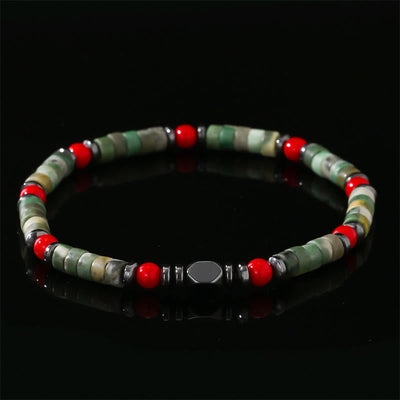 Foviel Natural Green Stone Hematite Red Coral Powerful Bracelet