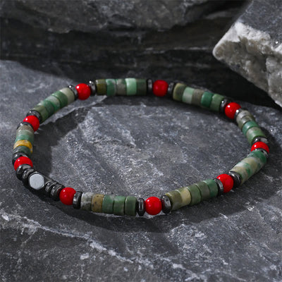 Foviel Natural Green Stone Hematite Red Coral Powerful Bracelet