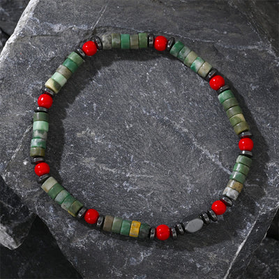 Foviel Natural Green Stone Hematite Red Coral Powerful Bracelet