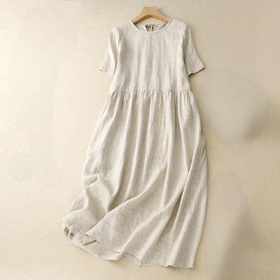 Buddha Stones Casual Short Sleeve Bowknot Tie Straps Women's Midi Dress With Pockets - Beige - US8-10，UK/AU12-14，EU40-42 (2XL) - image 13
