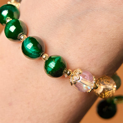 Foviel Natural Green Tiger Eye Beads Green Leaf Positive Bracelet