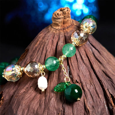 Foviel Natural Green Tiger Eye Beads Green Leaf Positive Bracelet