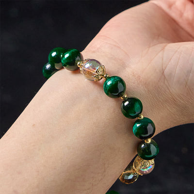 Foviel Natural Green Tiger Eye Beads Green Leaf Positive Bracelet