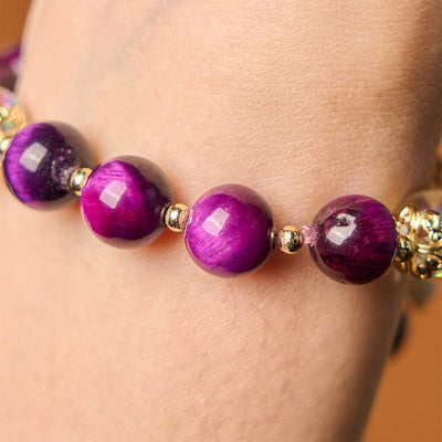 Buddha Stones Natural Red Tiger Eye Purple Tiger Eye Beads Green Leaf Protection Bracelet - image 13