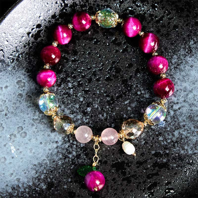 Buddha Stones Natural Red Tiger Eye Purple Tiger Eye Beads Green Leaf Protection Bracelet - image 1
