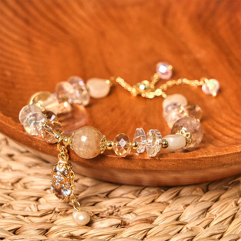 Foviel Natural Citrine Green Strawberry Quartz PiXiu Prosperity Bracelet