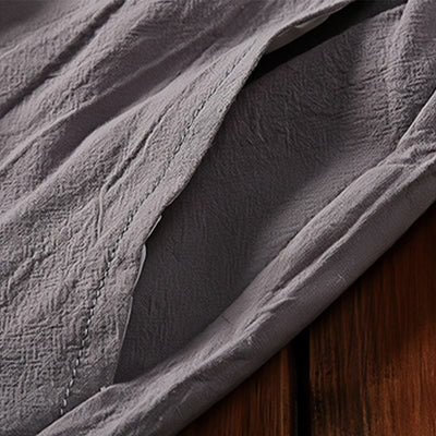 Foviel 2Pcs Plain Notched Collar Short Sleeve T-Shirt Shorts With Pockets Cotton Linen Men's Meditation Cloth Set
