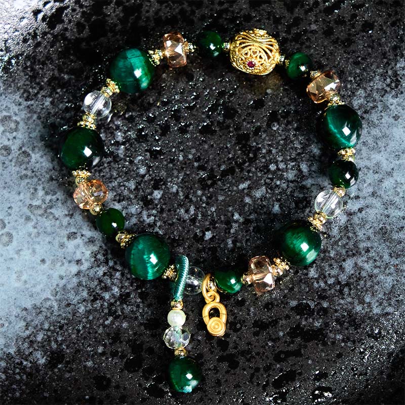 Foviel Natural Red Tiger Eye Green Tiger Eye Beads Weight Balance Bracelet