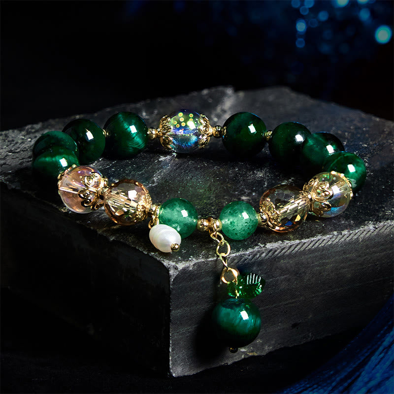 Foviel Natural Red Tiger Eye Green Tiger Eye Beads Weight Balance Bracelet
