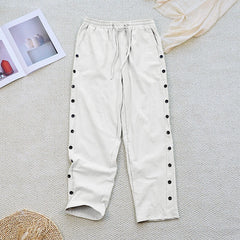 Buddha Stones Summer Plain Patchwork Design Drawstring Cotton Linen Women's Pants With Pockets - White - US12，UK/AU16，EU44 (2XL) - image 0