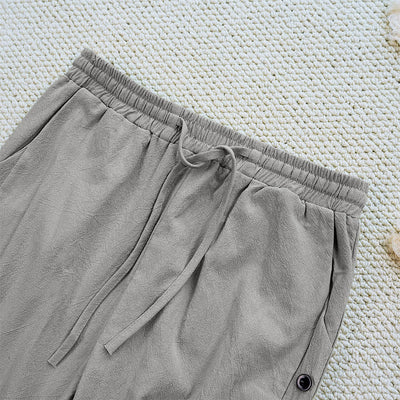 Buddha Stones Summer Plain Patchwork Design Drawstring Cotton Linen Women's Pants With Pockets - image 37