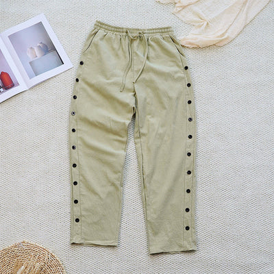 Buddha Stones Summer Plain Patchwork Design Drawstring Cotton Linen Women's Pants With Pockets - image 25