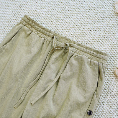 Buddha Stones Summer Plain Patchwork Design Drawstring Cotton Linen Women's Pants With Pockets - image 28