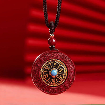 Buddha Stones Natural Cinnabar Om Mani Padme Hum Rotatable Scripture Yin Yang Pattern Blessing Necklace String Pendant - image 1