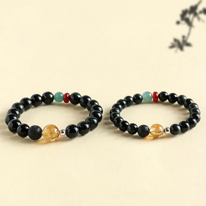 Foviel Natural Black Obsidian Beads Strength Fulfillment Bracelet