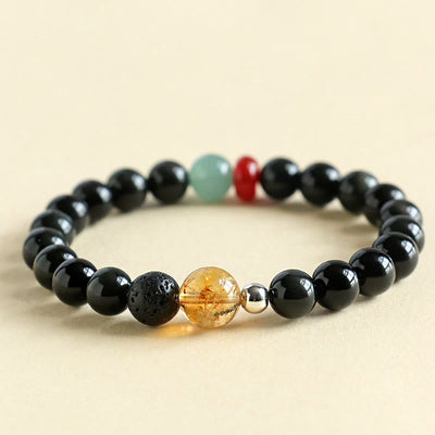 Foviel Natural Black Obsidian Beads Strength Fulfillment Bracelet