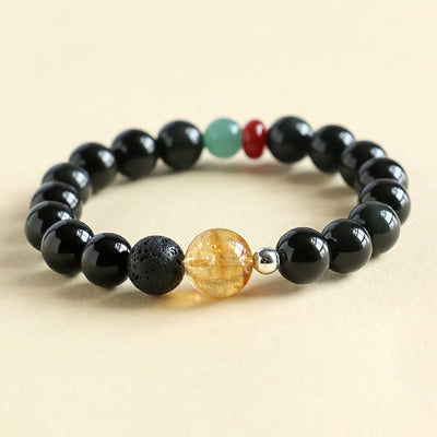 Foviel Natural Black Obsidian Beads Strength Fulfillment Bracelet