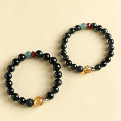 Foviel Natural Black Obsidian Beads Strength Fulfillment Bracelet