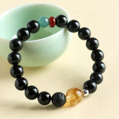 Foviel Natural Black Obsidian Beads Strength Fulfillment Bracelet