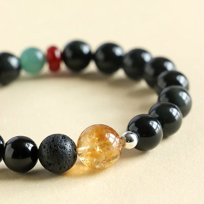 Foviel Natural Black Obsidian Beads Strength Fulfillment Bracelet