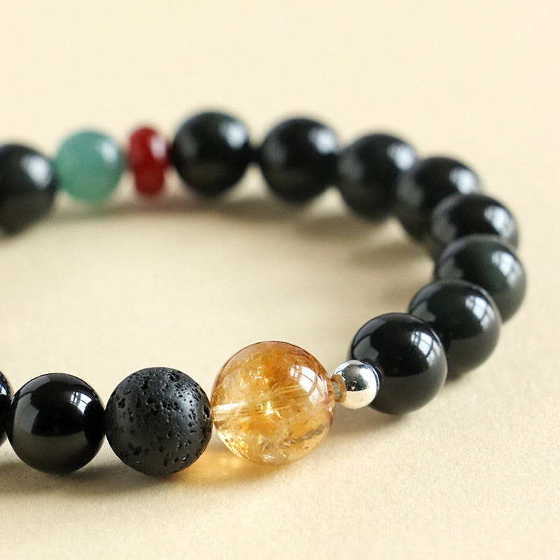 Foviel Natural Black Obsidian Beads Strength Fulfillment Bracelet