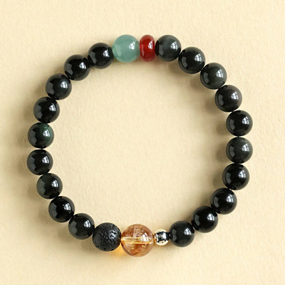 Foviel Natural Black Obsidian Beads Strength Fulfillment Bracelet