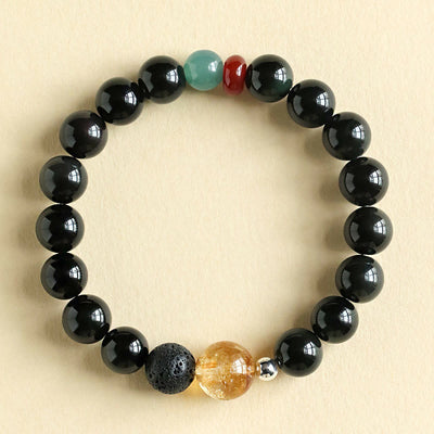 Foviel Natural Black Obsidian Beads Strength Fulfillment Bracelet