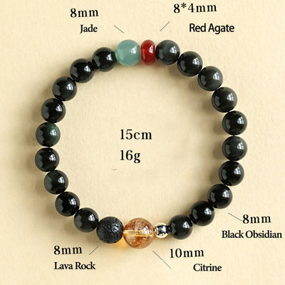 Foviel Natural Black Obsidian Beads Strength Fulfillment Bracelet