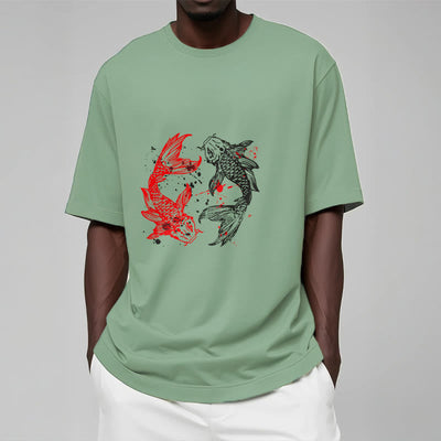 T-shirt Foviel motif carpe koï rouge et noir