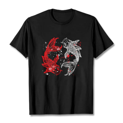 T-shirt Foviel motif carpe koï rouge et noir