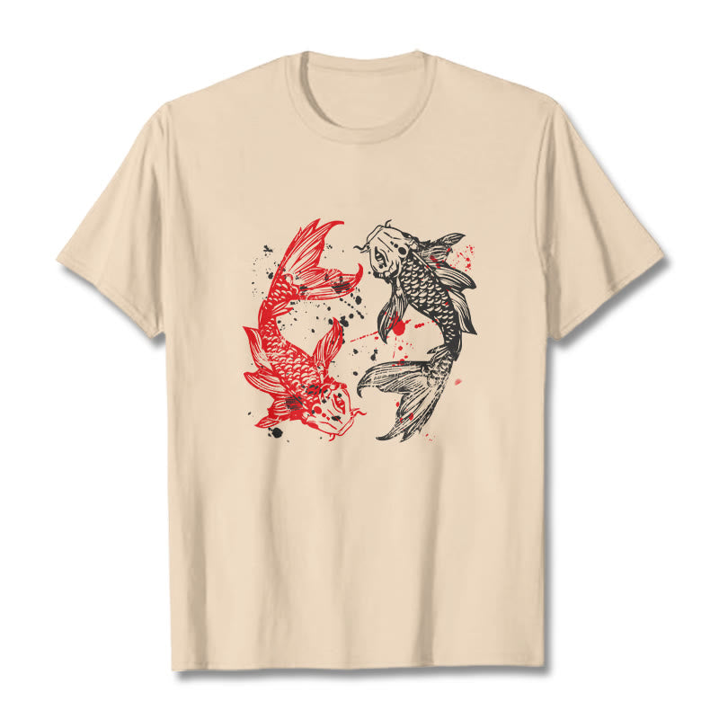 T-shirt Foviel motif carpe koï rouge et noir