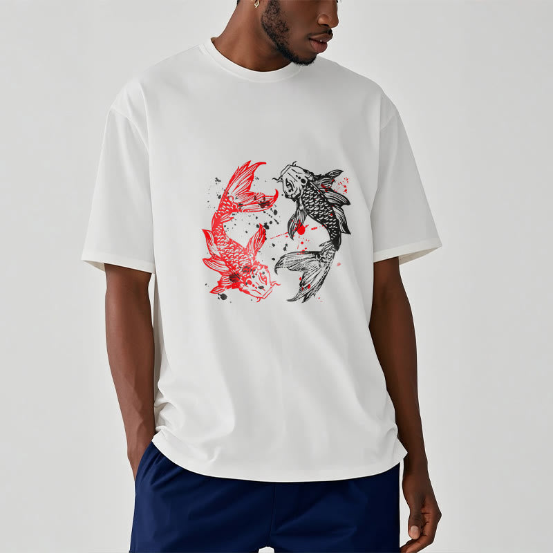 T-shirt Foviel motif carpe koï rouge et noir