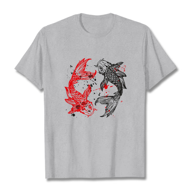 T-shirt Foviel motif carpe koï rouge et noir