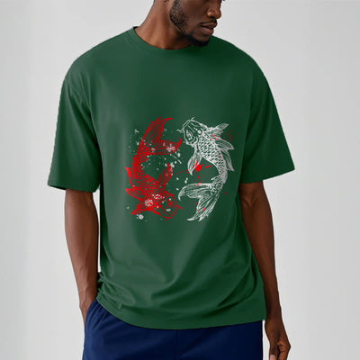 T-shirt Foviel motif carpe koï rouge et noir
