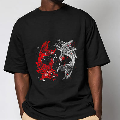 T-shirt Foviel motif carpe koï rouge et noir