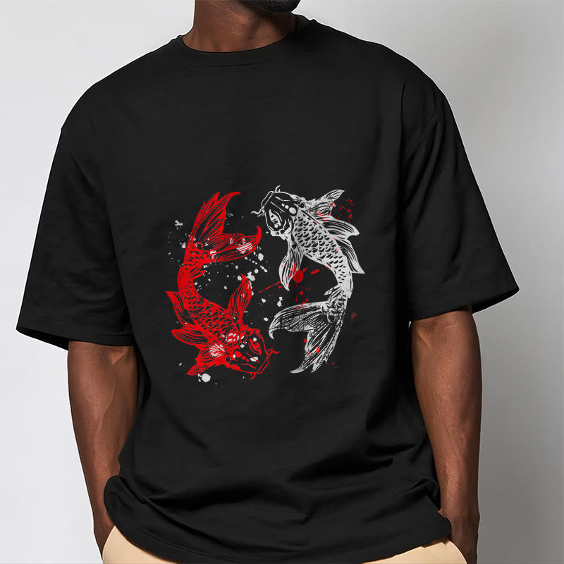 T-shirt Foviel motif carpe koï rouge et noir
