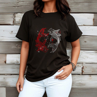 T-shirt Foviel motif carpe koï rouge et noir