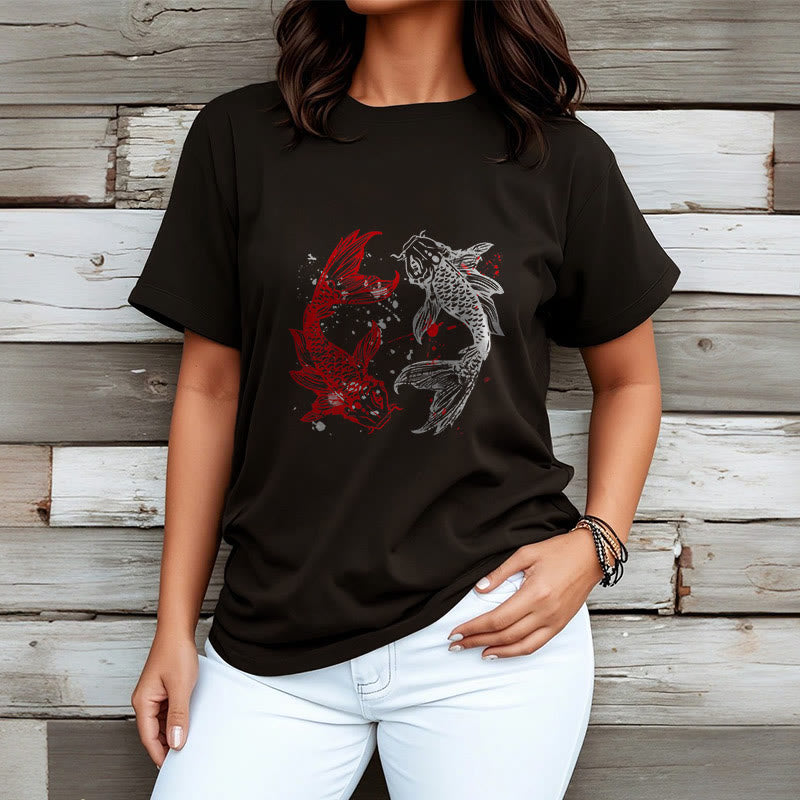 T-shirt Foviel motif carpe koï rouge et noir