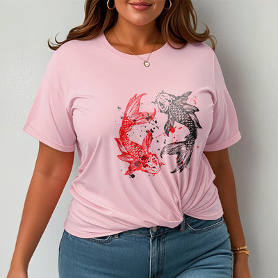 T-shirt Foviel motif carpe koï rouge et noir