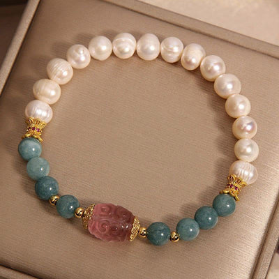 Bracelet Foviel en quartz fraise, perles de jade et pureté