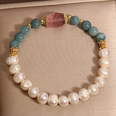 Bracelet Foviel en quartz fraise, perles de jade et pureté