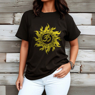 Foviel OM Mantra Sanskrit Gold Sun Tee T-Shirt