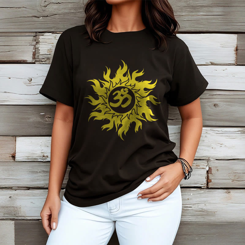 T-shirt Foviel OM Mantra Sanskrit Soleil doré