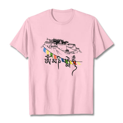 T-shirt en coton Foviel, motif Palais du Potala et mantras Om Mani Padme Hum