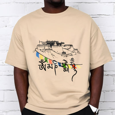 T-shirt en coton Foviel, motif Palais du Potala et mantras Om Mani Padme Hum