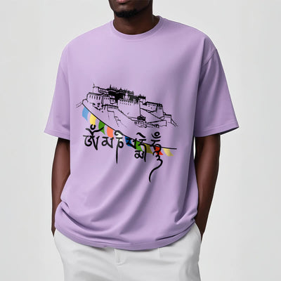 T-shirt en coton Foviel, motif Palais du Potala et mantras Om Mani Padme Hum