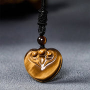 Foviel Natural Tiger Eye Love Heart Pattern Protection Rope Necklace Pendant